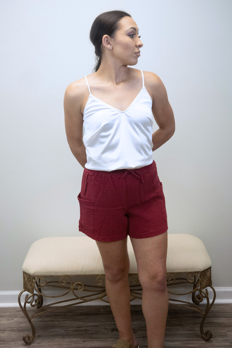 Lana Cotton Drawstring Shorts (Garnet)