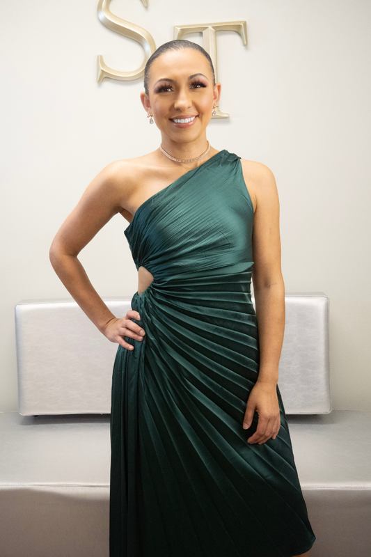 Gloria One-Shoulder Asymmetrical Dress (Green)