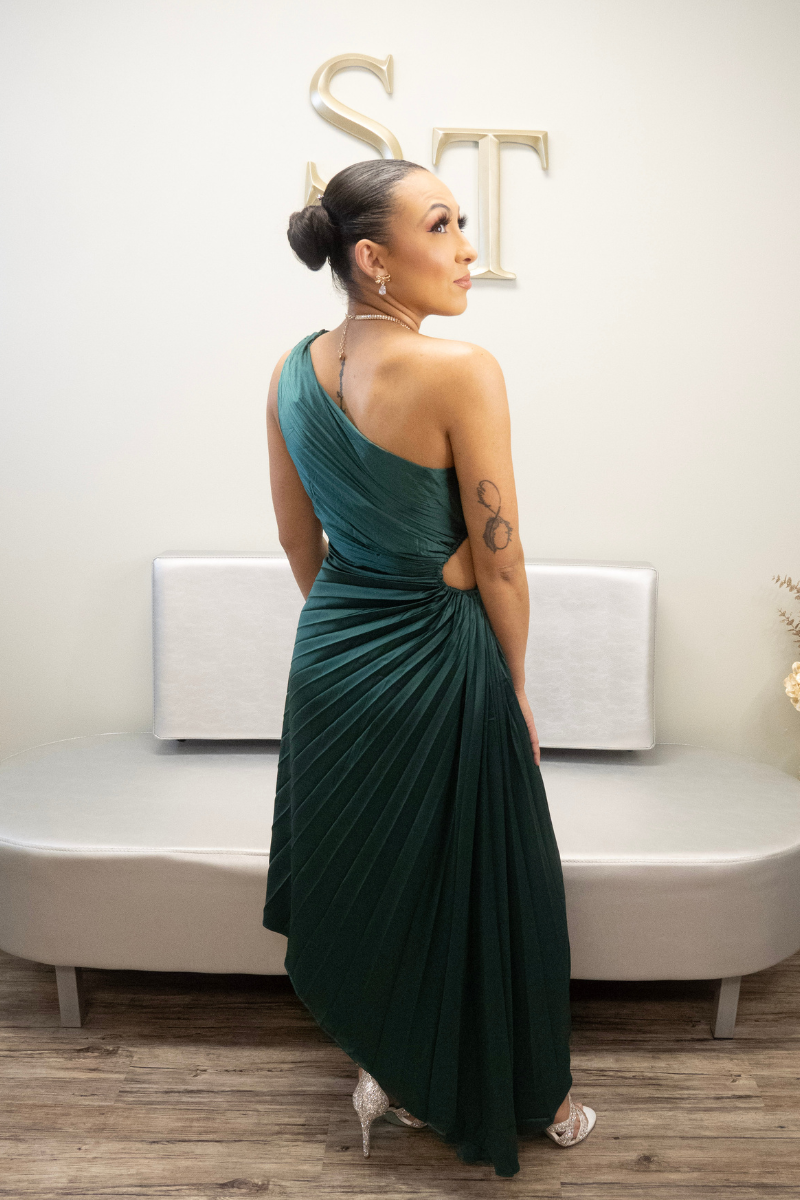 Gloria One-Shoulder Asymmetrical Dress (Green)