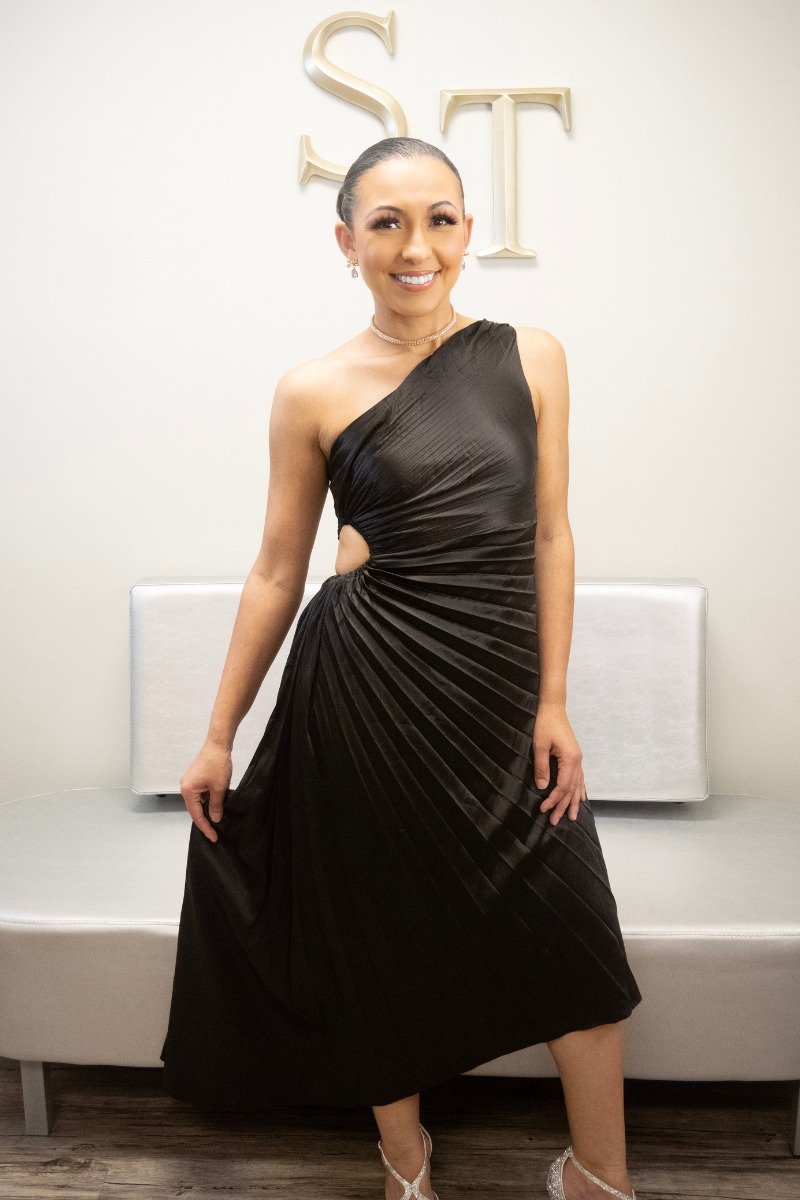 Gloria One-Shoulder Asymmetrical Dress (Black)