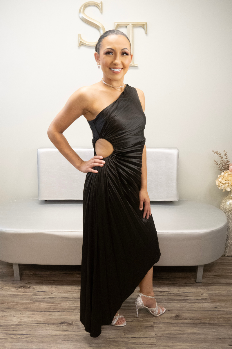Gloria One-Shoulder Asymmetrical Dress (Black)