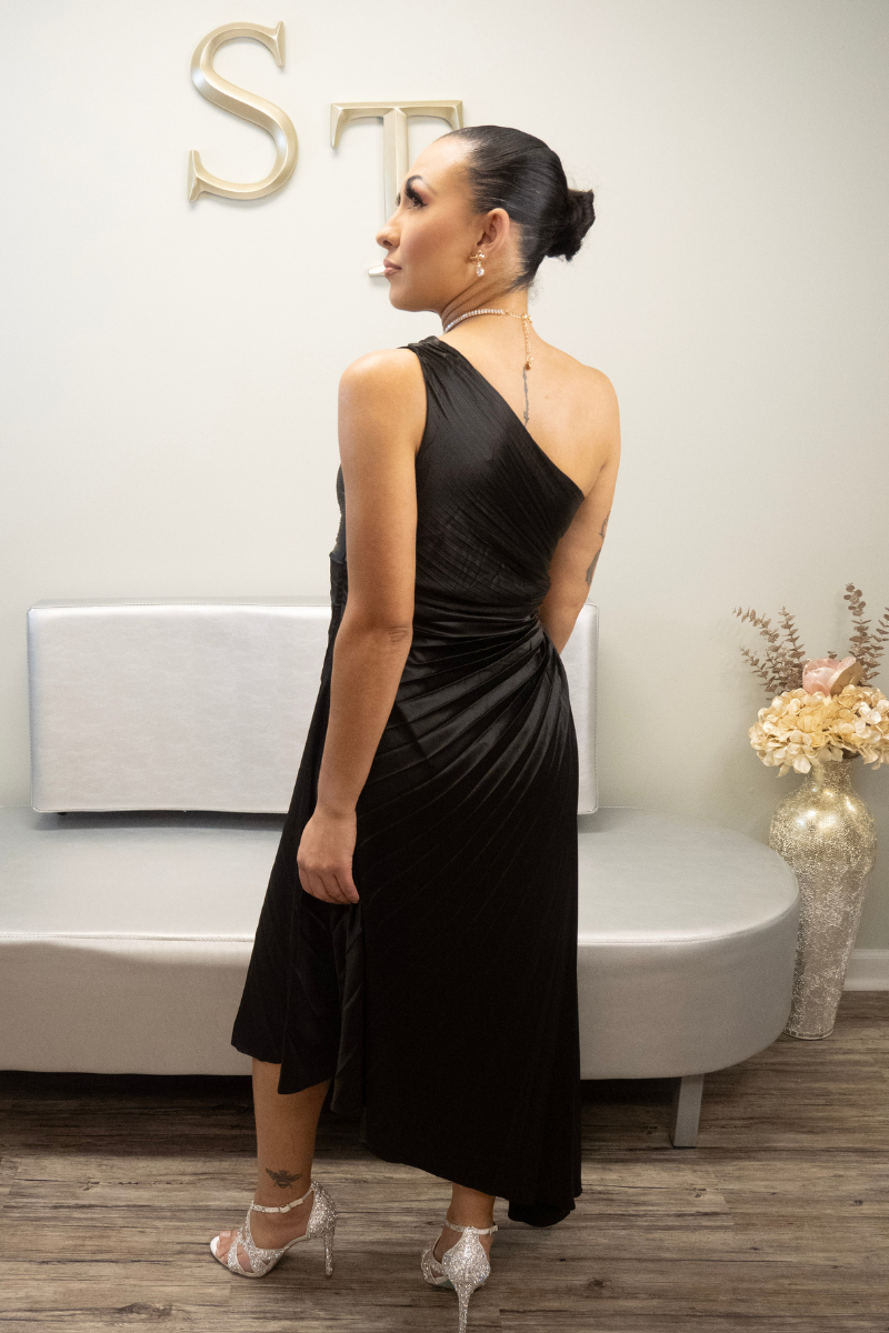 Gloria One-Shoulder Asymmetrical Dress (Black)