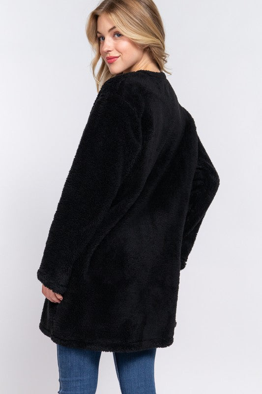 Sherpa Cardigan in Blush Comfort and Midnight Elegance