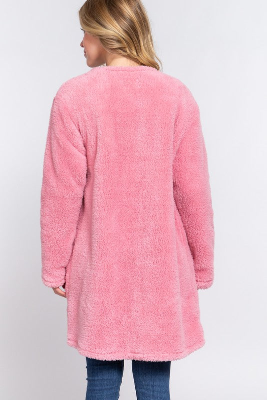Sherpa Cardigan in Blush Comfort and Midnight Elegance