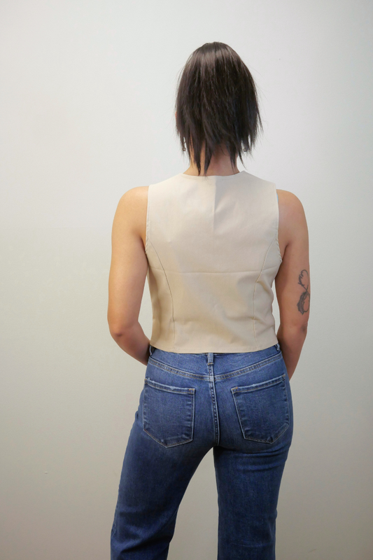 The Office Button-Up Cropped Vest (Beige)