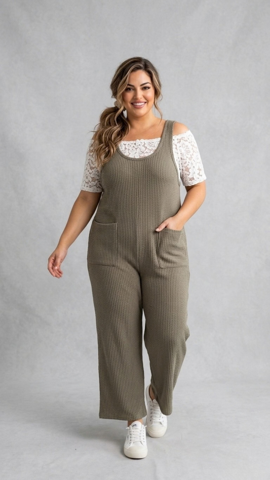 Olive Ease Ribbed Jumpsuit