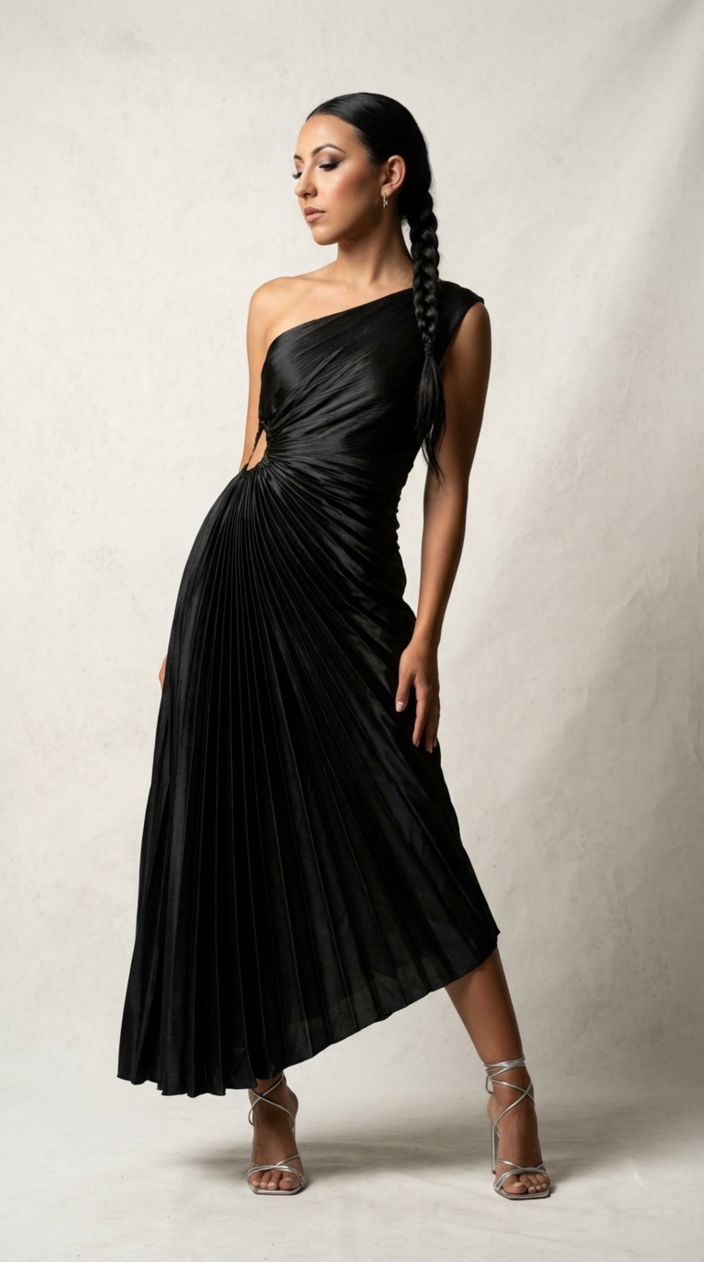 Gloria One-Shoulder Asymmetrical Dress (Black)