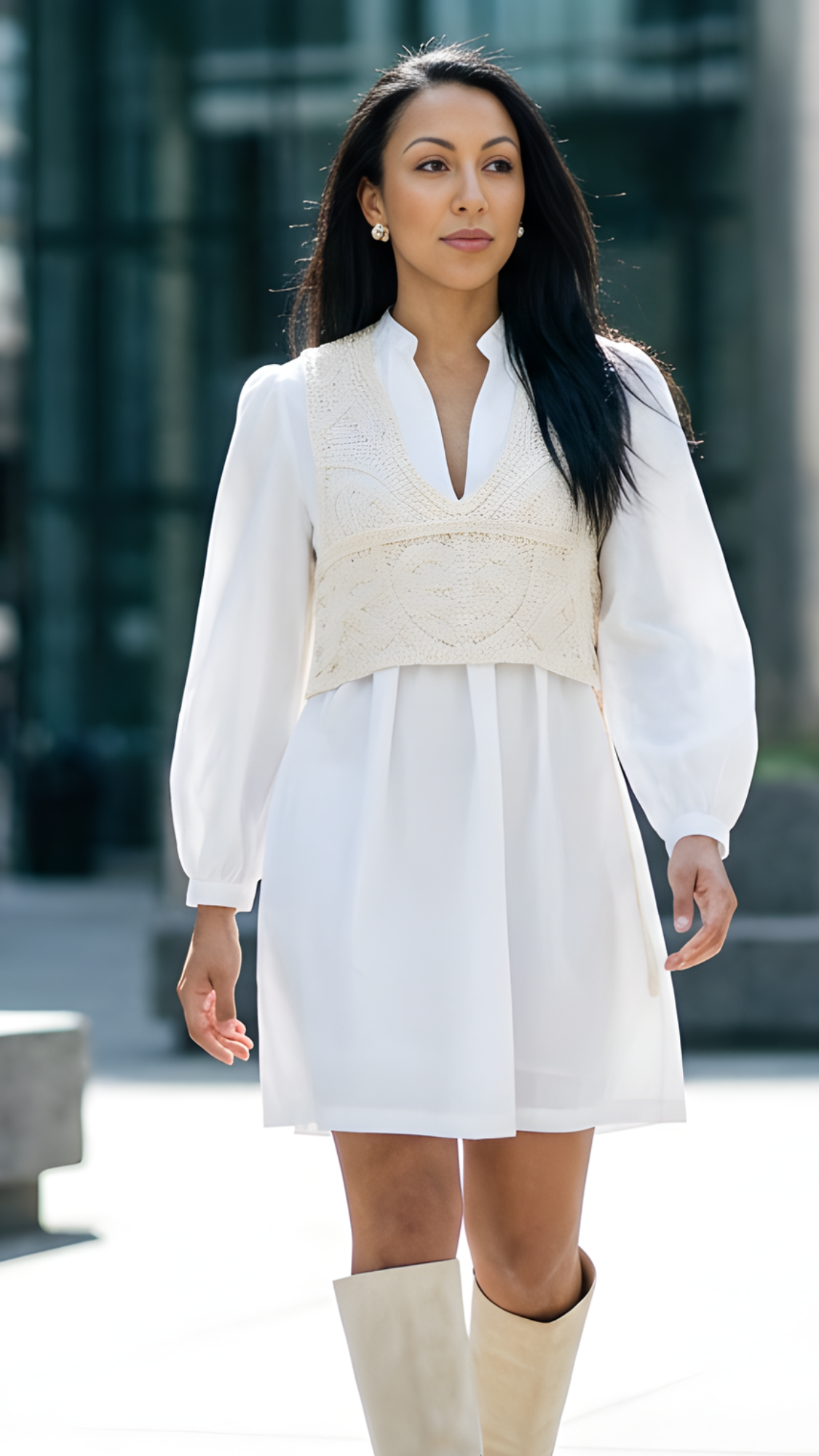Crystal Babydoll Shirt Dress with Crochet Vest