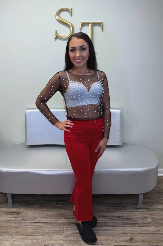 Sweet Caroline High Rise Ankle Cut Jeans (Red)