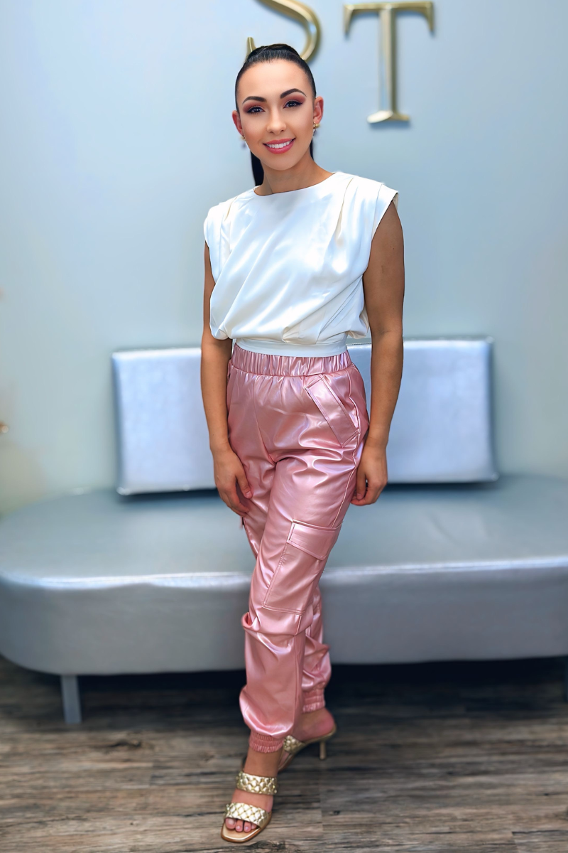 Baddie Attitude Metallic Faux Leather Cargo Pants