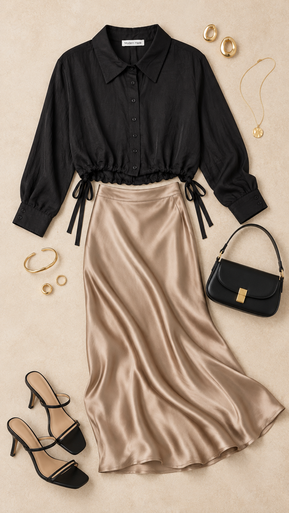 In Style Cropped Button-Up Shirt (Black)