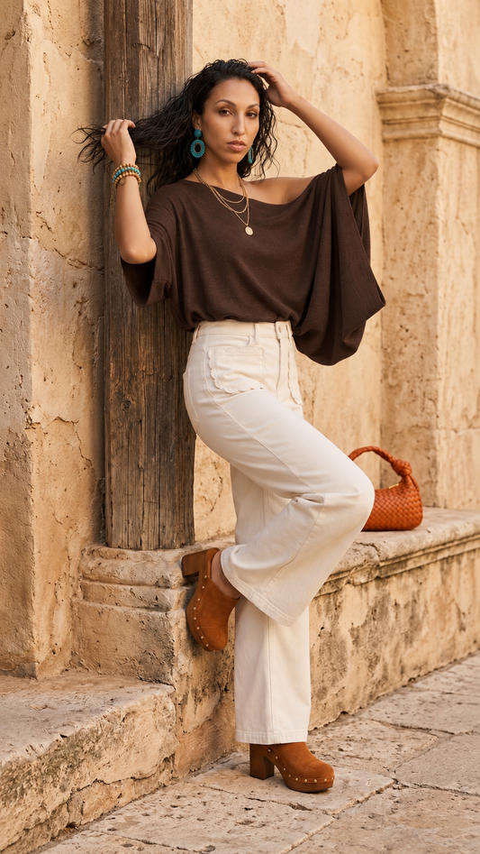 Mocha Mood One-Shoulder Drape Top