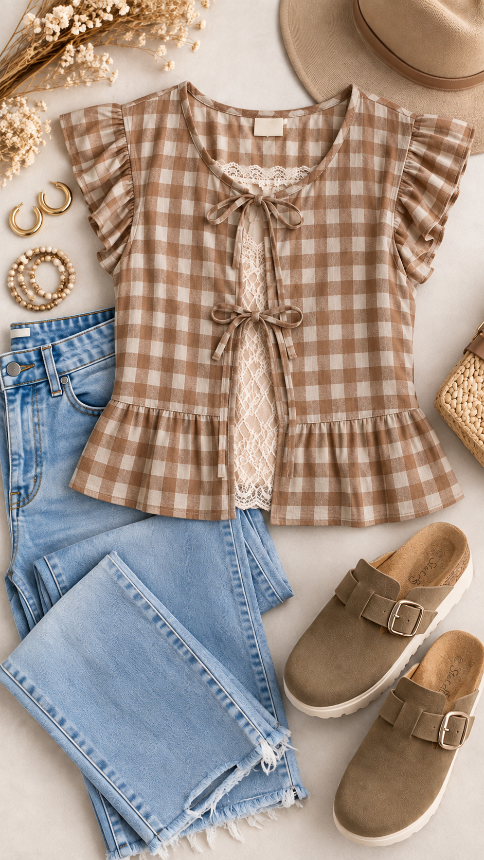 Dust & Daisies Tie-Front Gingham Vest