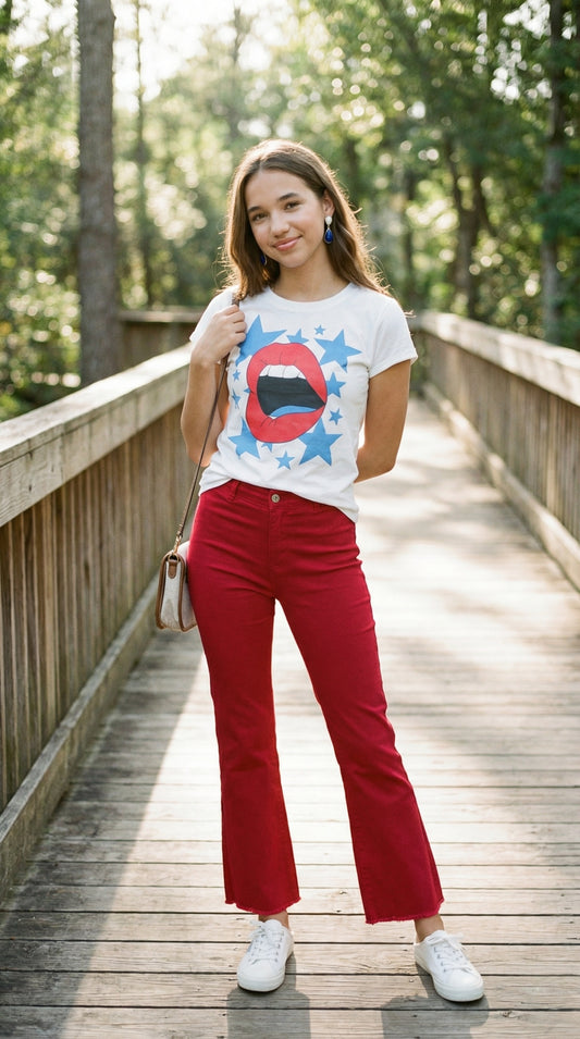 Sweet Caroline High Rise Ankle Cut Jeans (Red)