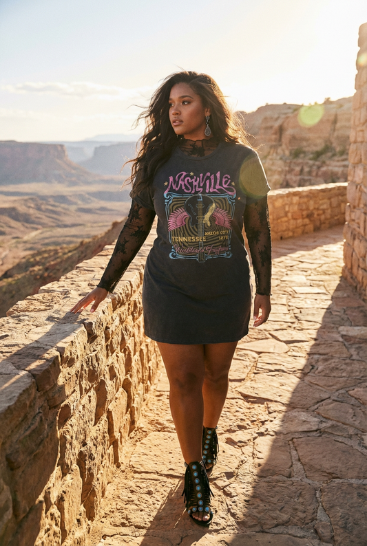 Nashville Nostalgia Oversized Tee Dress - Plus Size