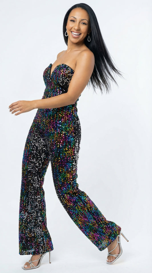 Own the Night Sequin Velvet Strapless Jumpsuit