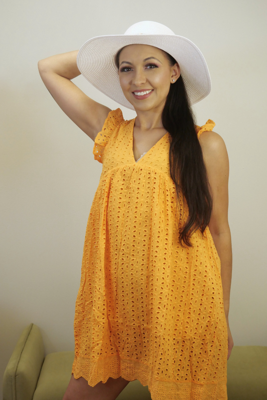 Izzy Cotton Eyelet Romper Dress: Light and Breezy (Tangarine)