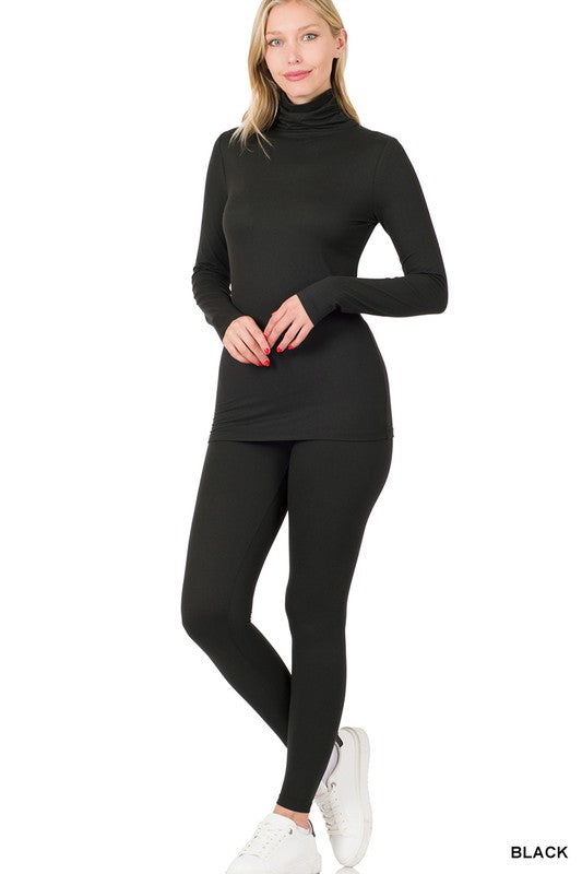 Microfiber Mock Neck Top & Leggings Set