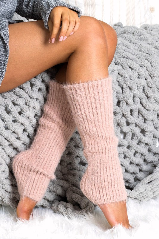 Fuzzy Knit Leg Warmers (Blush)