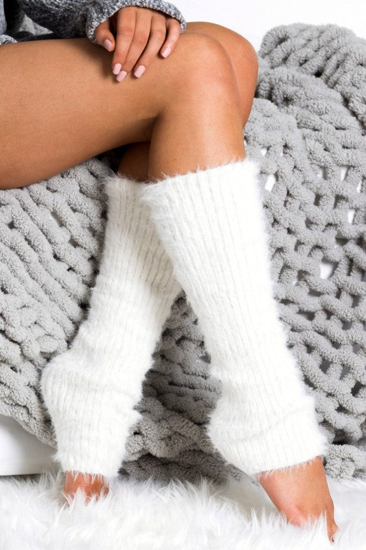 Fuzzy Knit Leg Warmers (Ivory)