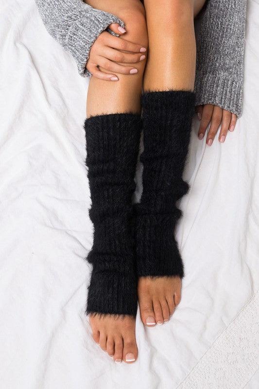 Fuzzy Knit Leg Warmers (Black)