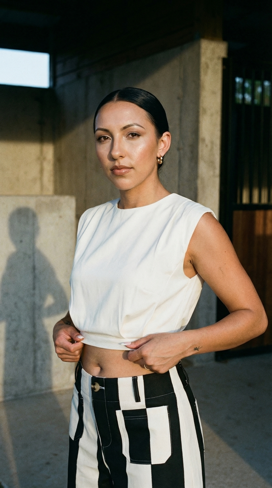 Cammi Pleated Top with Metal Zipper on Back