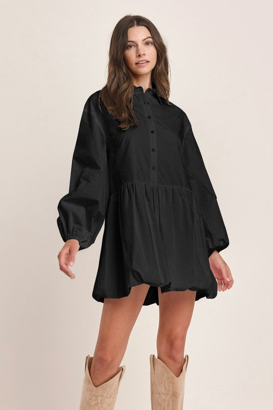 The Meg Bubble Hem Mini (Black)