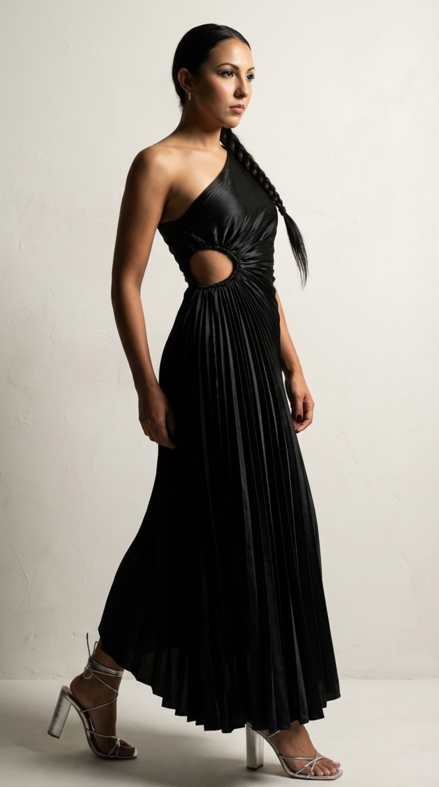 Gloria One-Shoulder Asymmetrical Dress (Black)