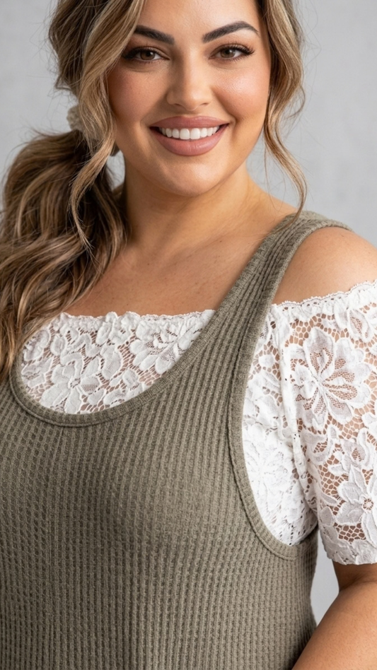 Soft Focus Off-Shoulder Lace Tee — Ivory