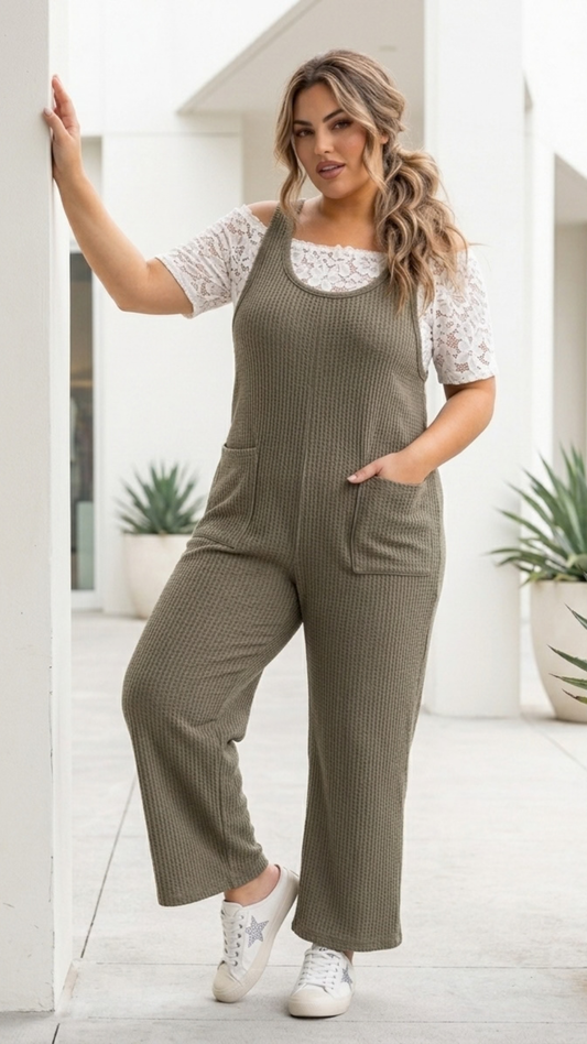 Olive Ease Ribbed Jumpsuit