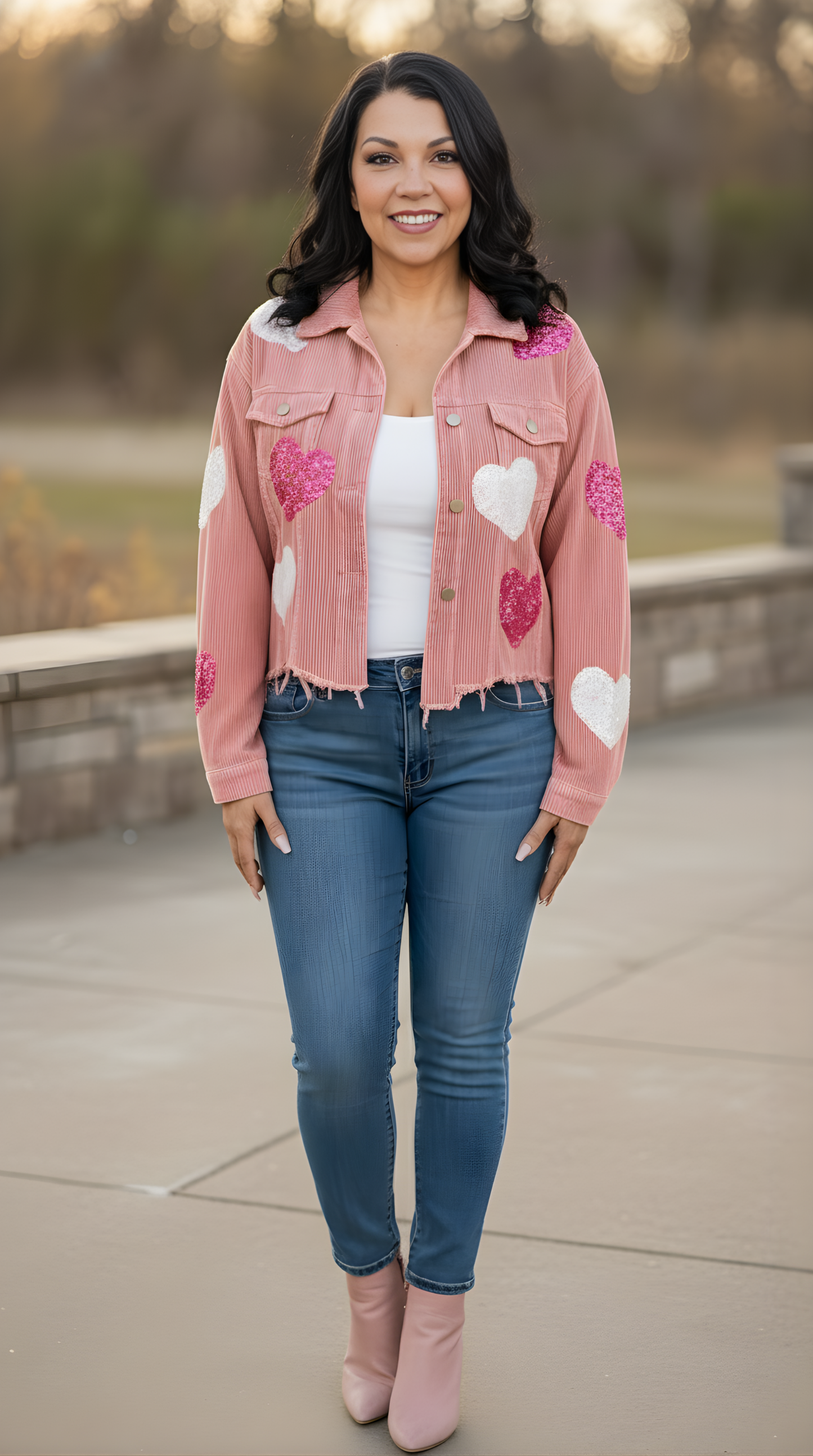 Blush Crush Corduroy Jacket | Pink Heart Patch Cropped Jacket
