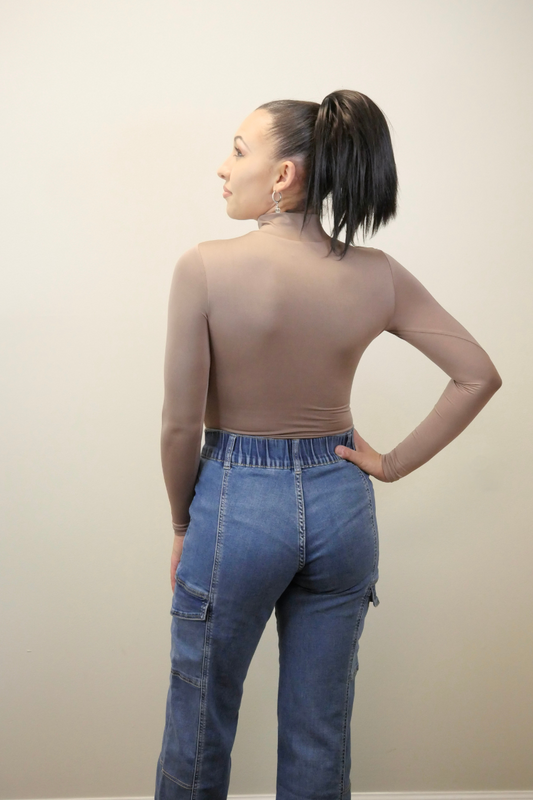 Reversible Mock Neck Top (Taupe)