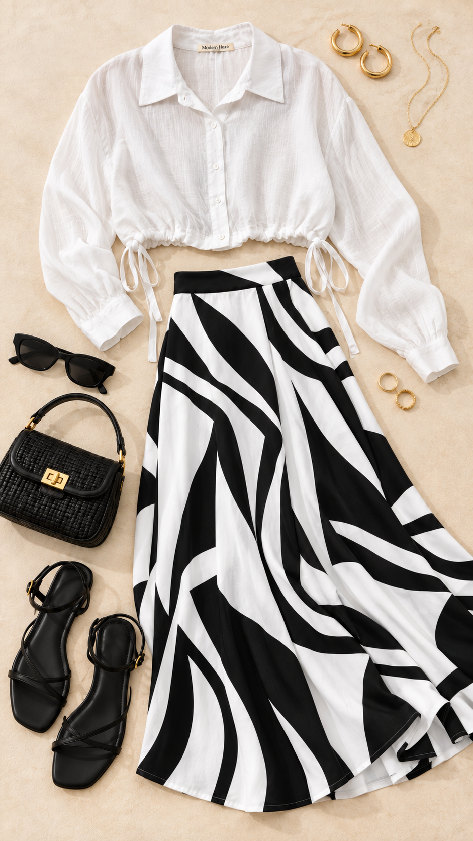In Style Cropped Button-Up Shirt (White)