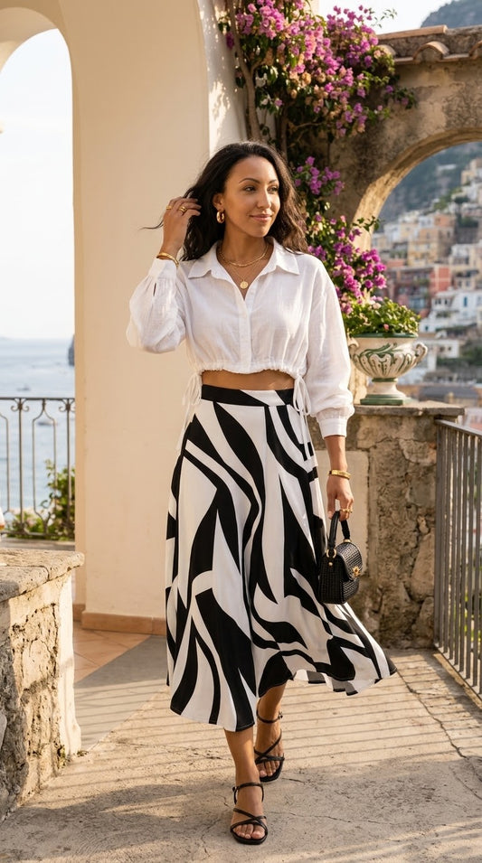 In Style Cropped Button-Up Shirt (White)