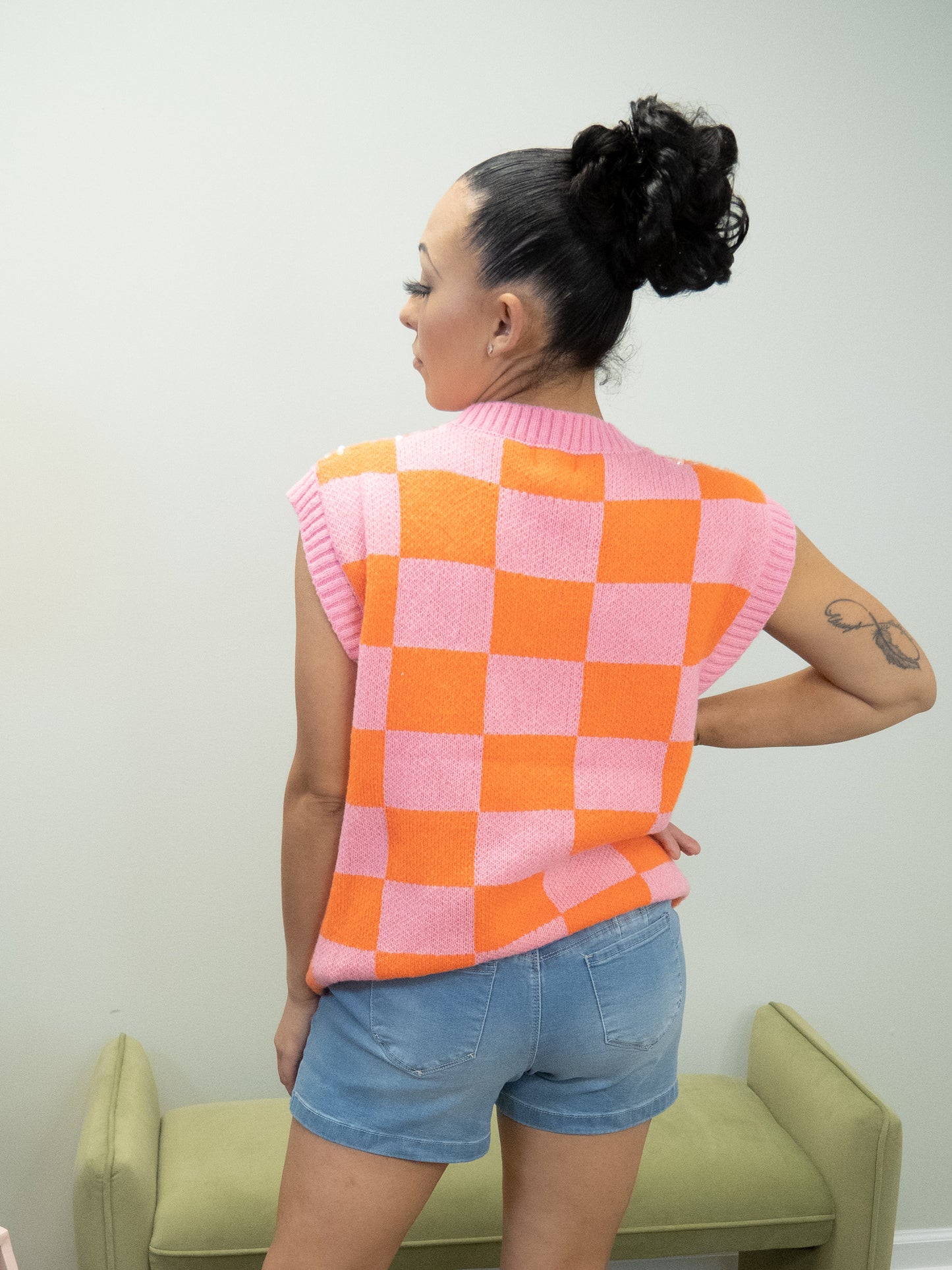 Pixel Pop Sequin Sweater Vest (Pink/Orange)