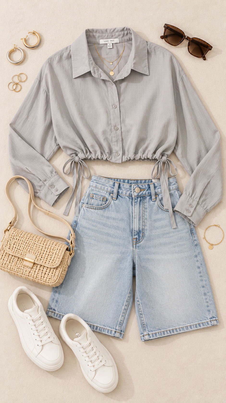 In Style Cropped Button-Up Shirt (Greystone)