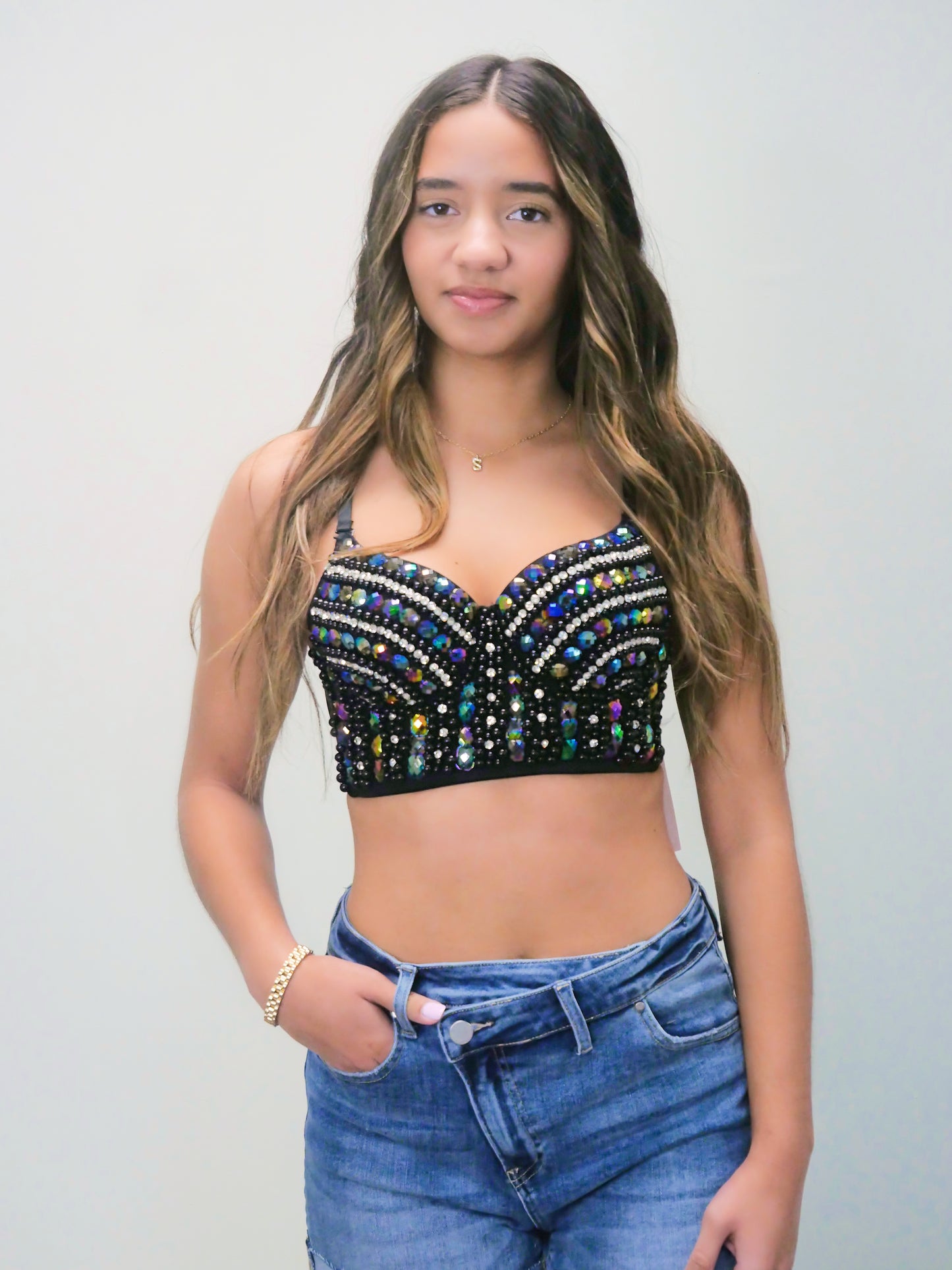 Shine Bright, Sparkle Bold Rhinestone Bustier (Black Mix)