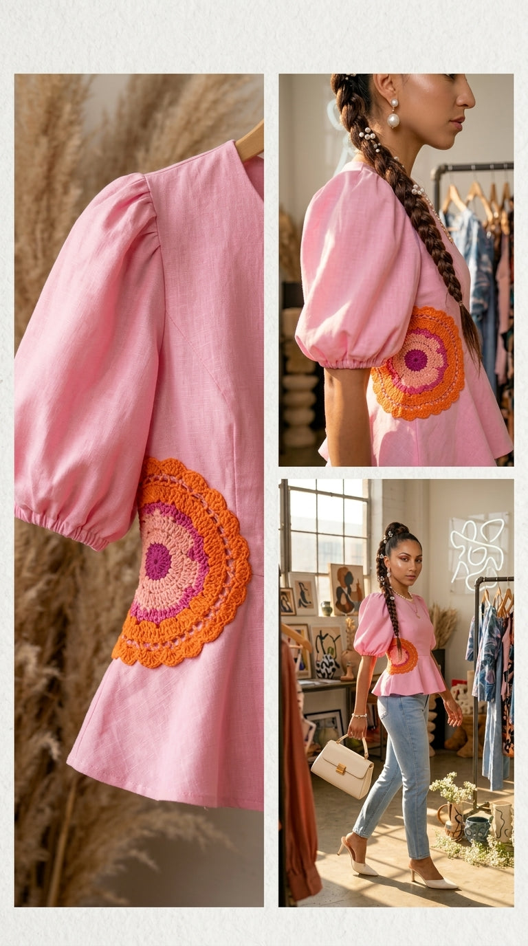 Pink Lemonade Crochet Peplum Top