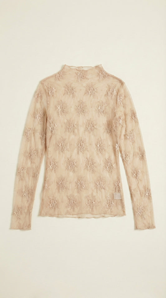 Beige Lace Long-Sleeve Top