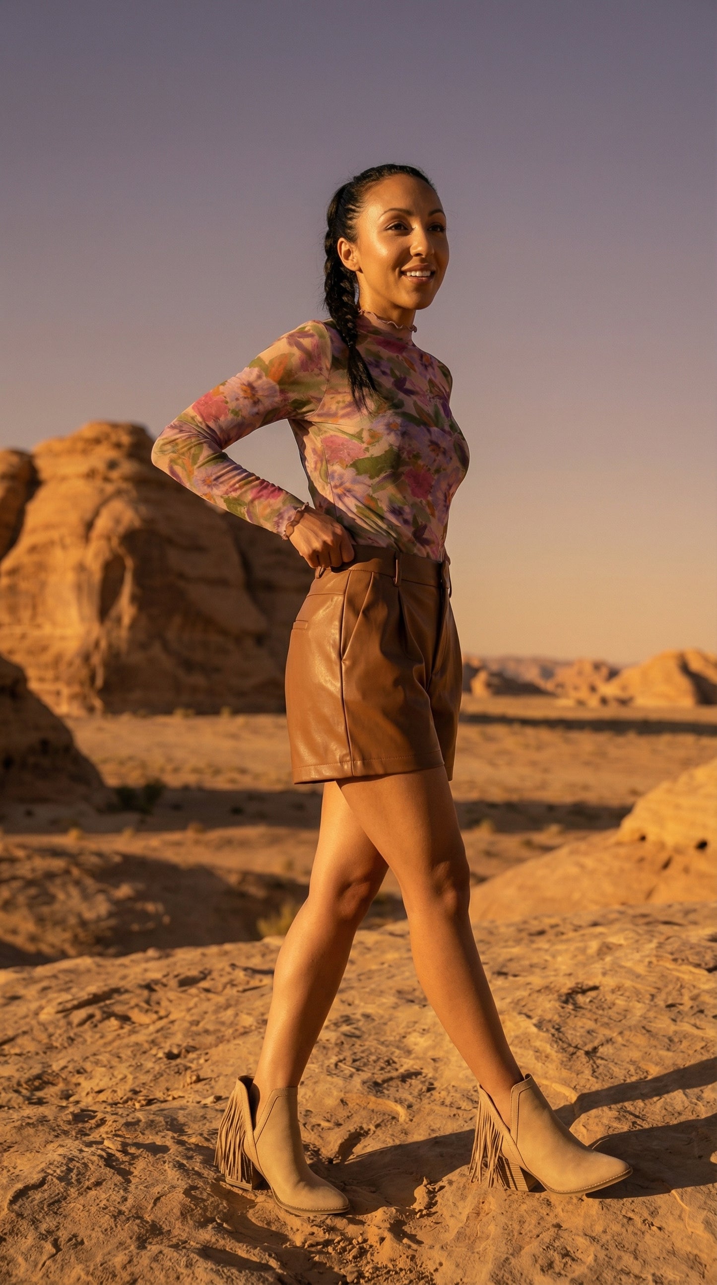 Staci Vegan Leather Shorts (Dark Camel)