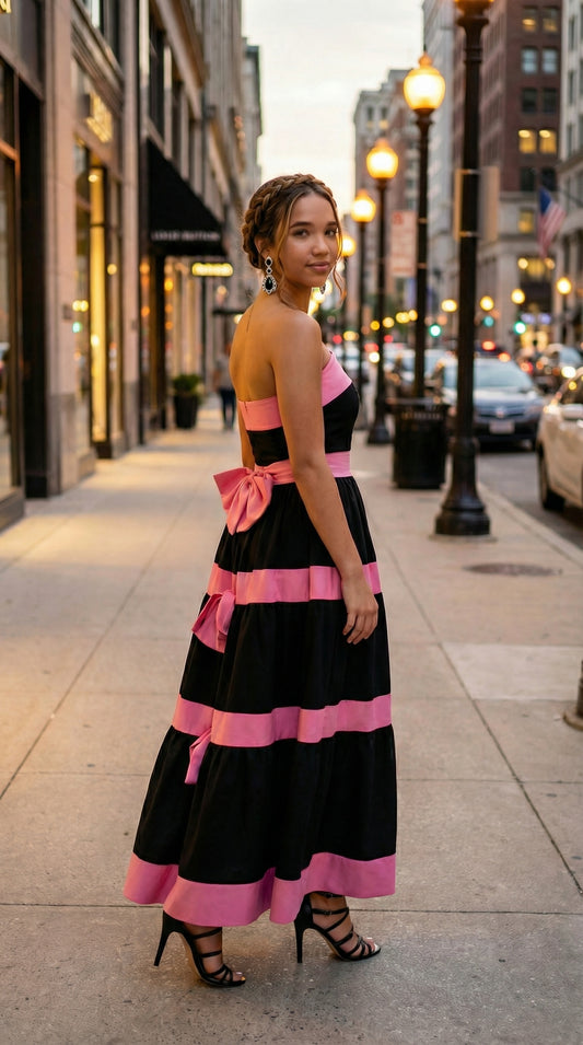 Lady Bella Tiered Dress with Pink Bows