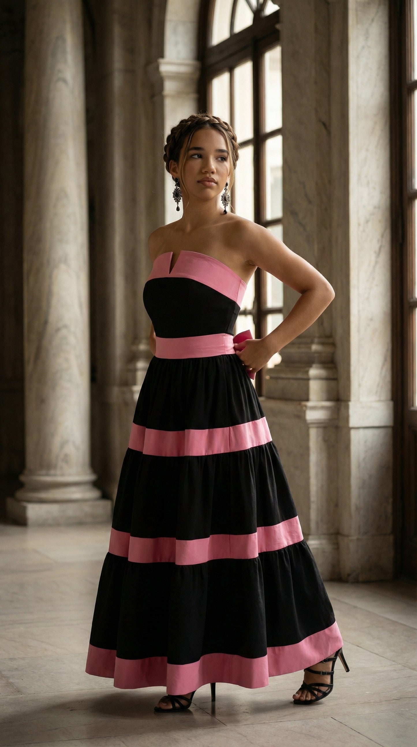 Lady Bella Tiered Dress with Pink Bows
