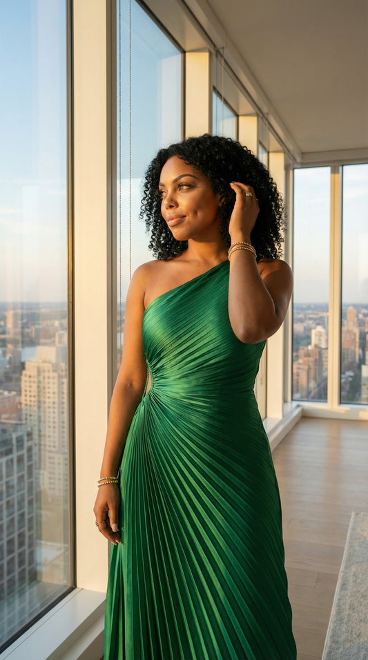 Gloria One-Shoulder Asymmetrical Dress (Green)