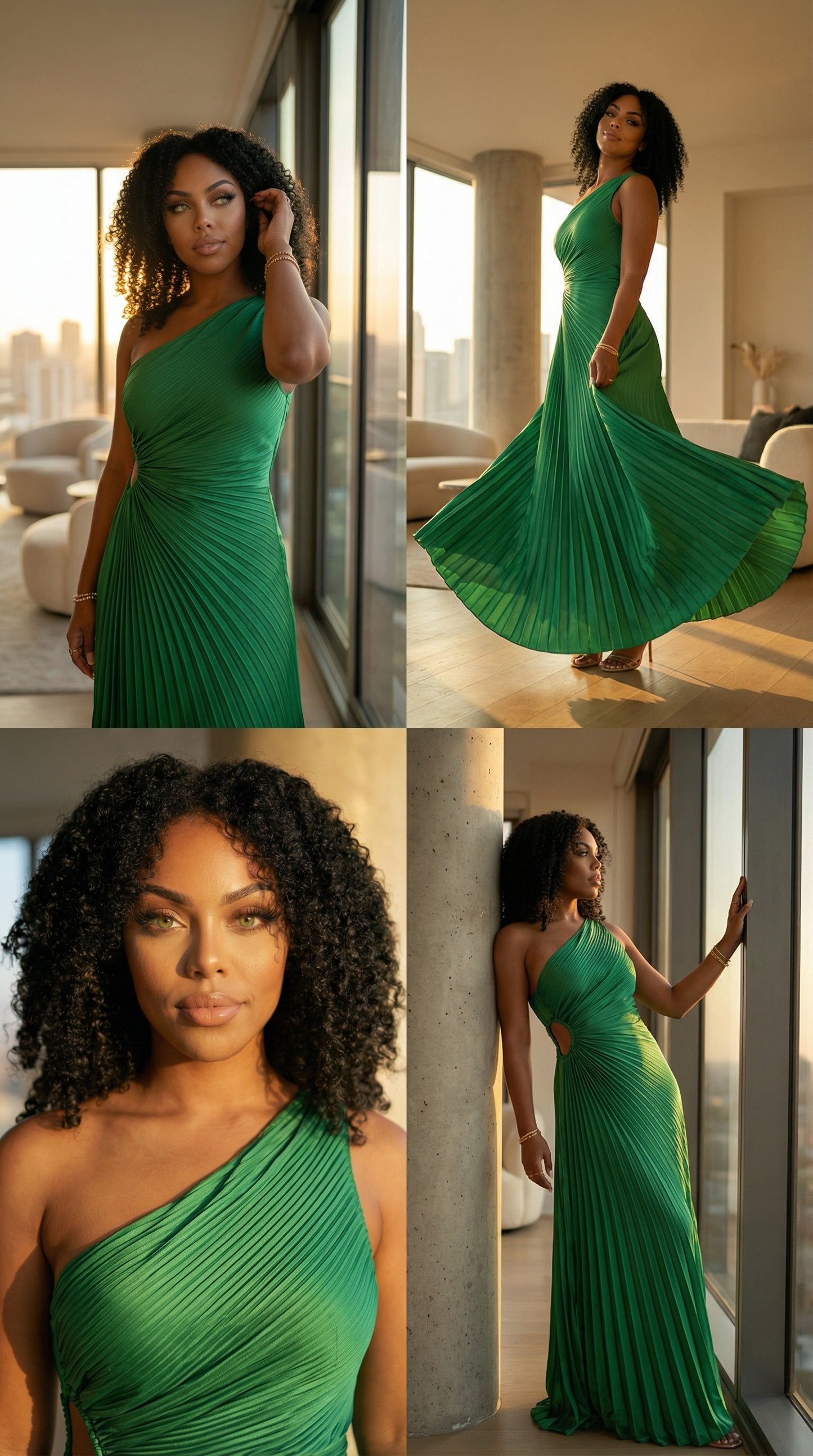 Gloria One-Shoulder Asymmetrical Dress (Green)