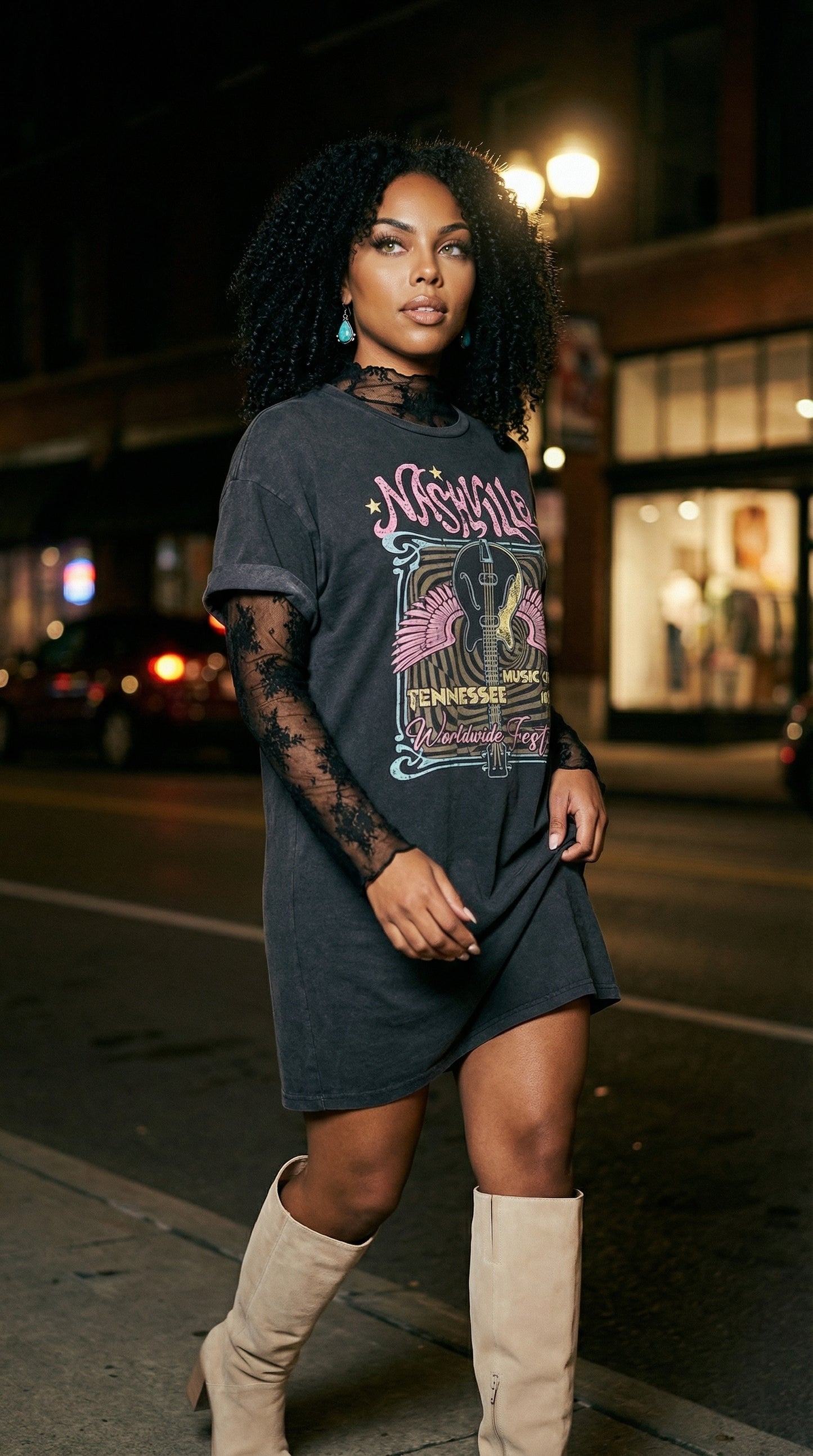 Nashville Nostalgia Oversized Tee Dress - Plus Size