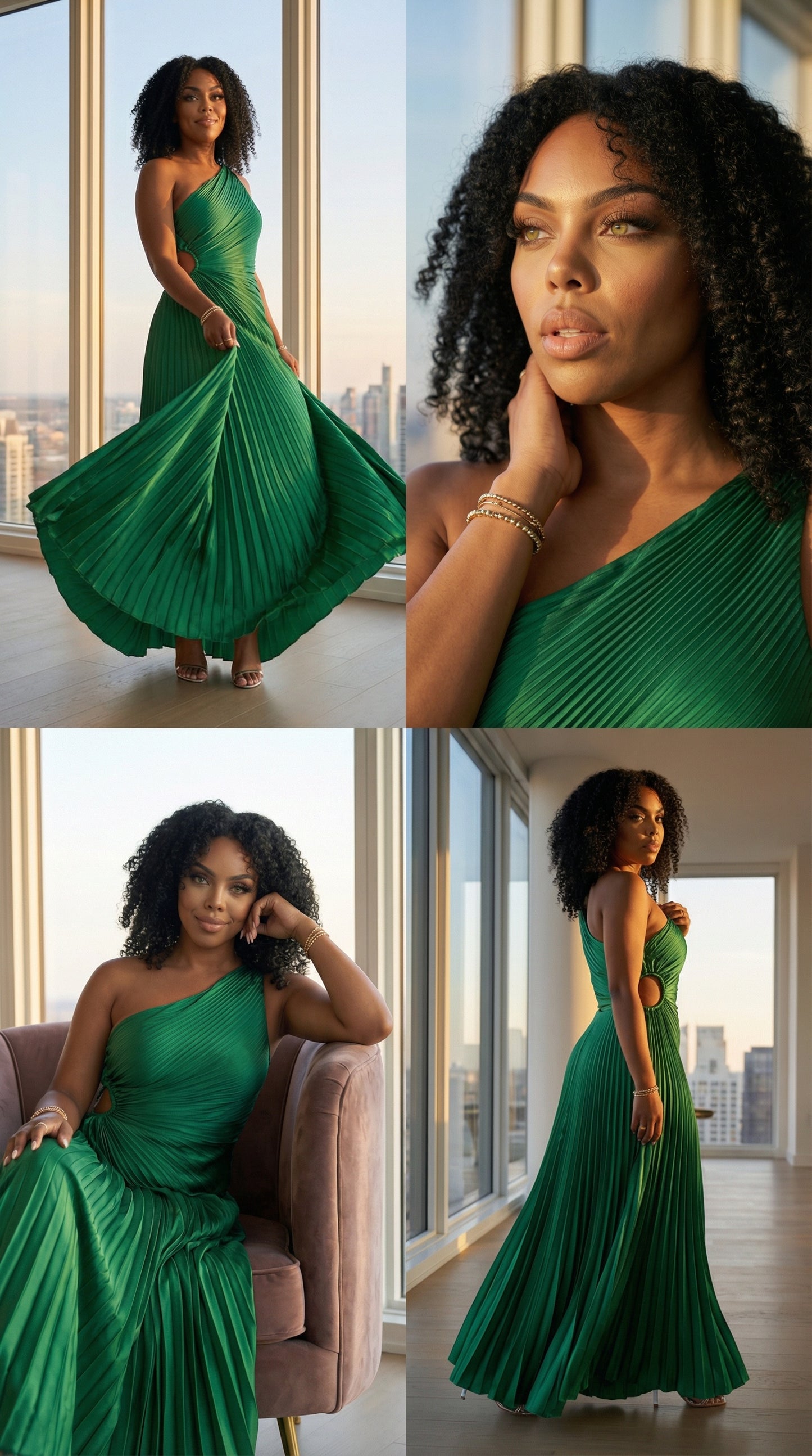 Gloria One-Shoulder Asymmetrical Dress (Green)