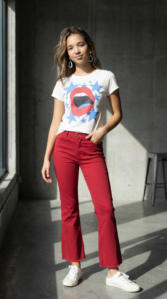 Sweet Caroline High Rise Ankle Cut Jeans (Red)