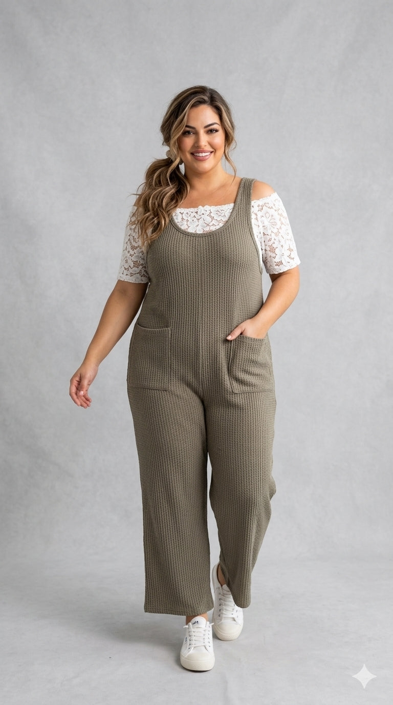 Olive Ease Ribbed Jumpsuit