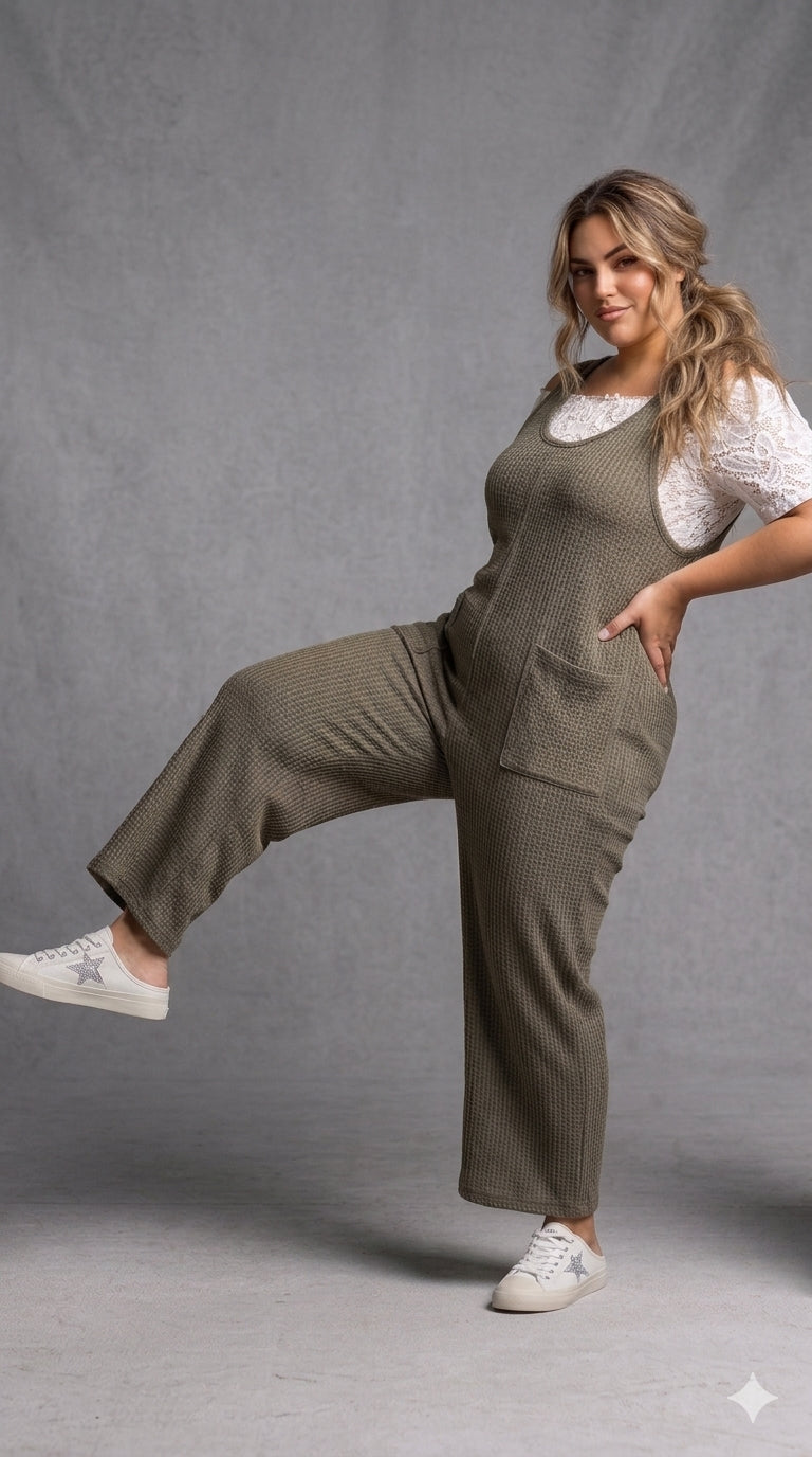 Olive Ease Ribbed Jumpsuit