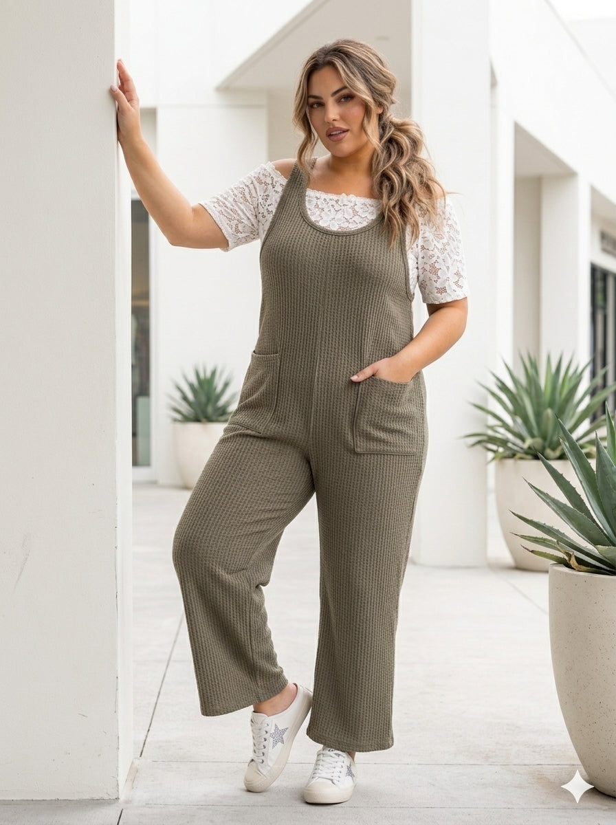 Olive Ease Ribbed Jumpsuit